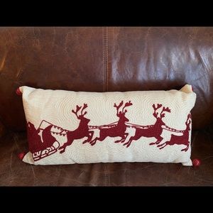 NWOT PB Santa & Sleigh Crewel Lumbar Pillow